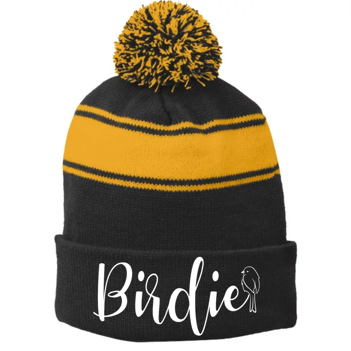 Birdie Gift Women's Funny Grandmother Nickname Gift Stripe Pom Pom Beanie