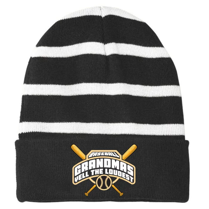 Baseball Grandmas Yell The Loudest Striped Beanie with Solid Band