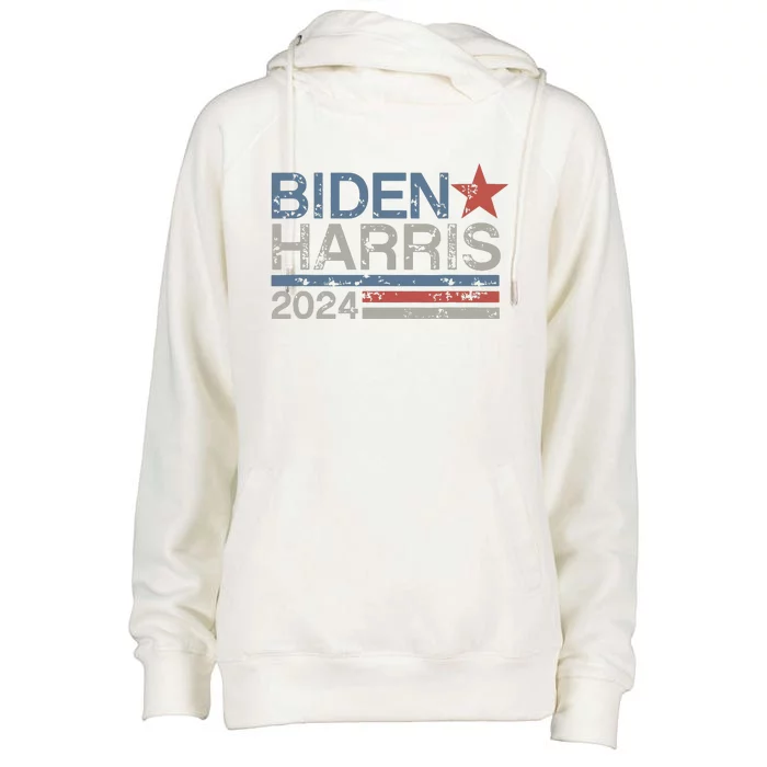 Biden Harris 2024 Retro Vintage Distressed Design Womens Funnel Neck Pullover Hood