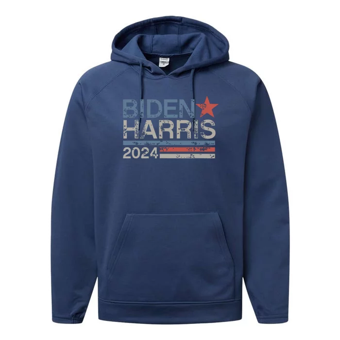 Biden Harris 2024 Retro Vintage Distressed Design Performance Fleece Hoodie