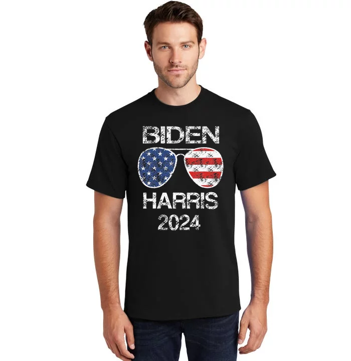 Biden Harris 2024 Retro Vintage American Flag Sunglasses Tall T-Shirt