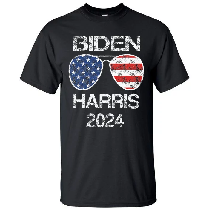 Biden Harris 2024 Retro Vintage American Flag Sunglasses Tall T-Shirt