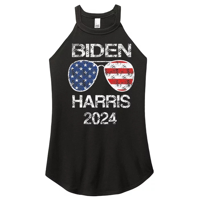 Biden Harris 2024 Retro Vintage American Flag Sunglasses Women’s Perfect Tri Rocker Tank