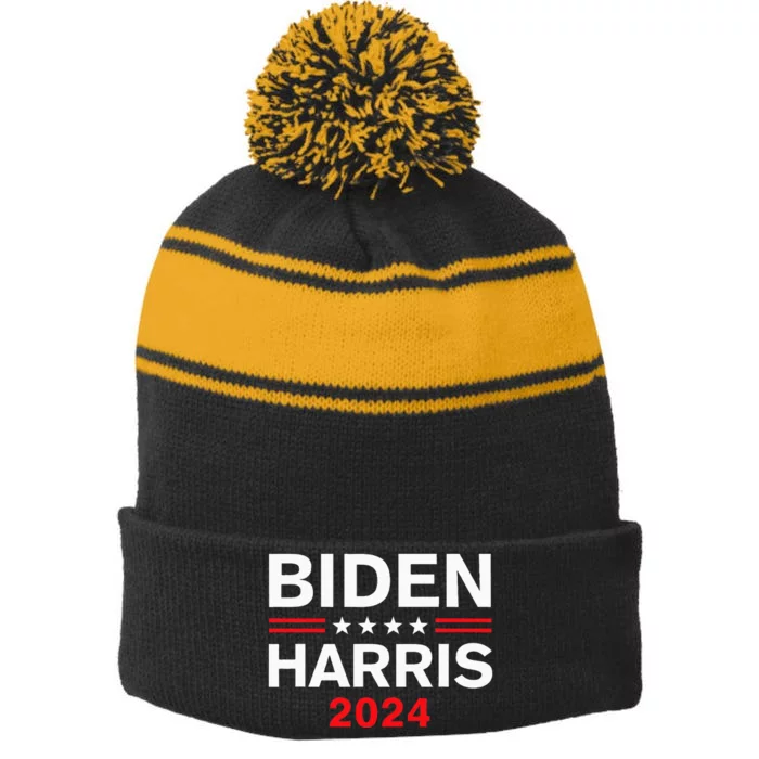 Biden Harris 2024 Stripe Pom Pom Beanie