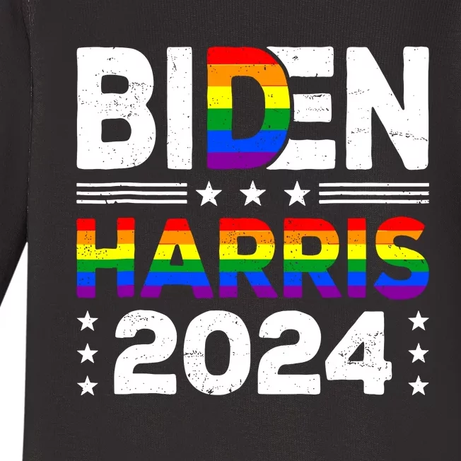 Biden Harris 2024 Rainbow Flag Gay Pride Lgbt Democrat Baby Long Sleeve Bodysuit