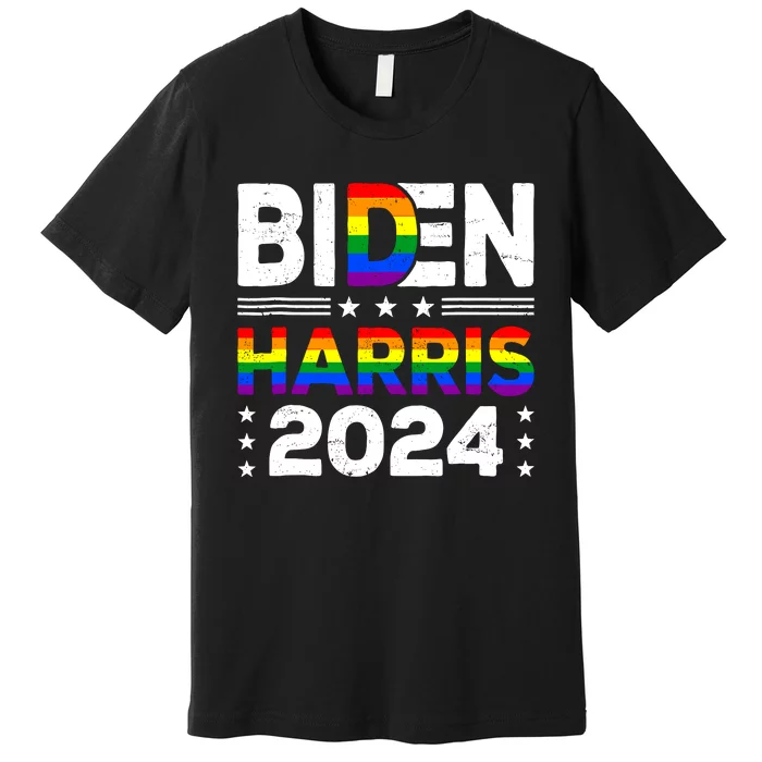 Biden Harris 2024 Rainbow Flag Gay Pride Lgbt Democrat Premium T-Shirt