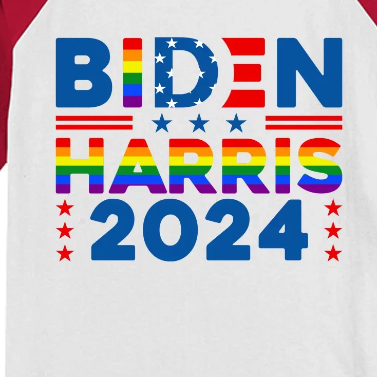 Biden Harris 2024 Rainbow Flag Gay Pride Lgbt Democrat Kids Colorblock Raglan Jersey