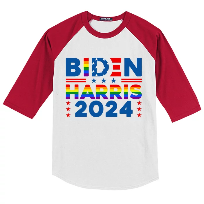 Biden Harris 2024 Rainbow Flag Gay Pride Lgbt Democrat Kids Colorblock Raglan Jersey