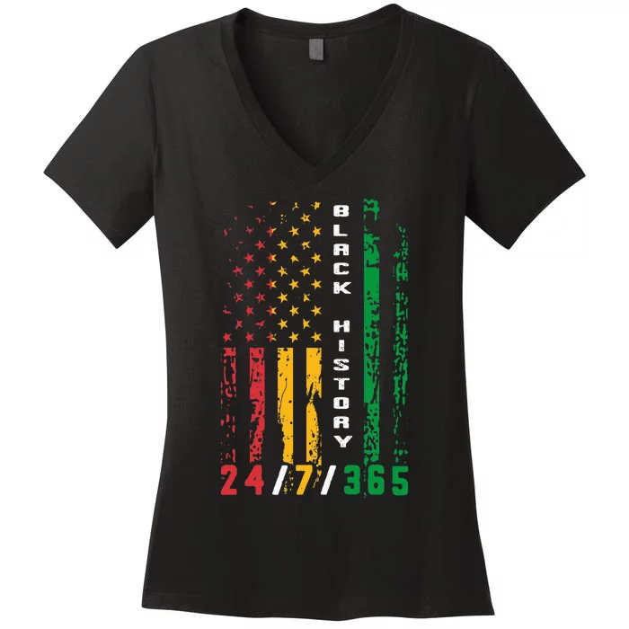 Black History 247365 African American Flag African Women's V-Neck T-Shirt