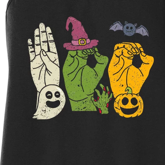 Boo Hands American Sign Language Pride Asl Halloween Witch Women's Racerback Tank