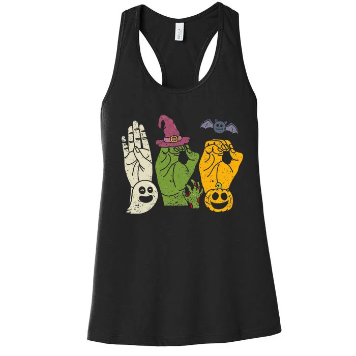 Boo Hands American Sign Language Pride Asl Halloween Witch Women's Racerback Tank