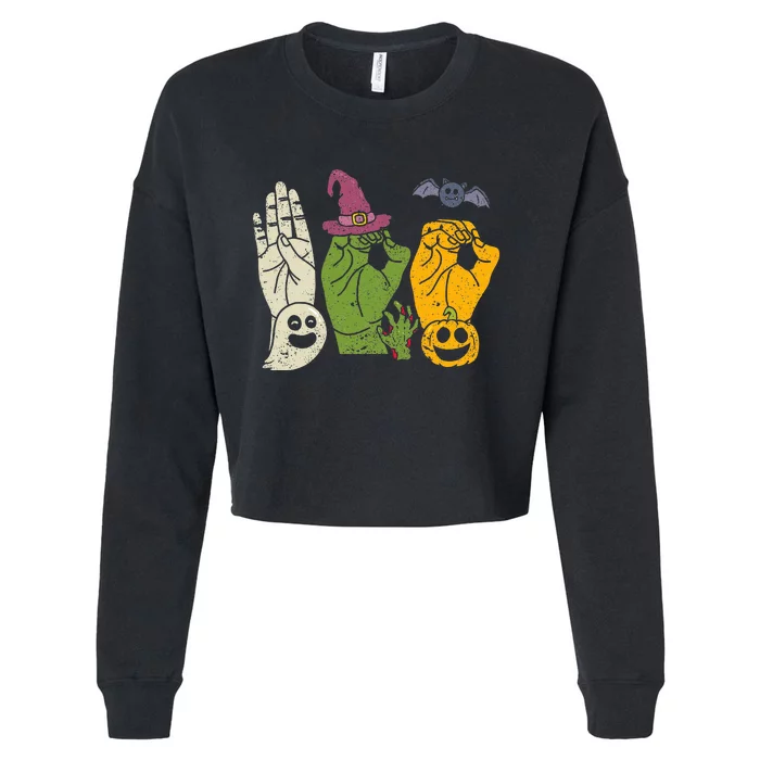 Boo Hands American Sign Language Pride Asl Halloween Witch Cropped Pullover Crew