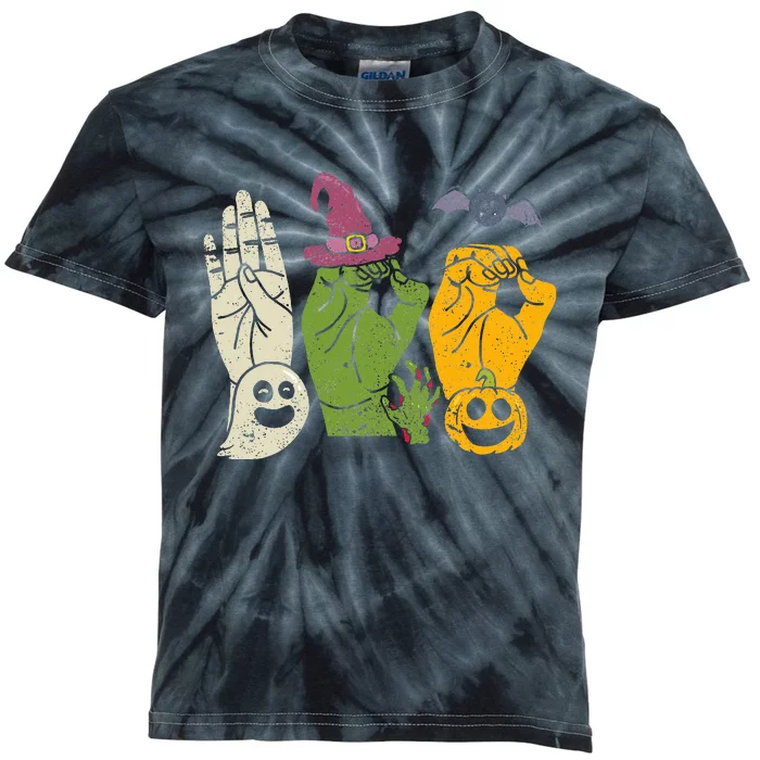 Boo Hands American Sign Language Pride Asl Halloween Witch Kids Tie-Dye T-Shirt