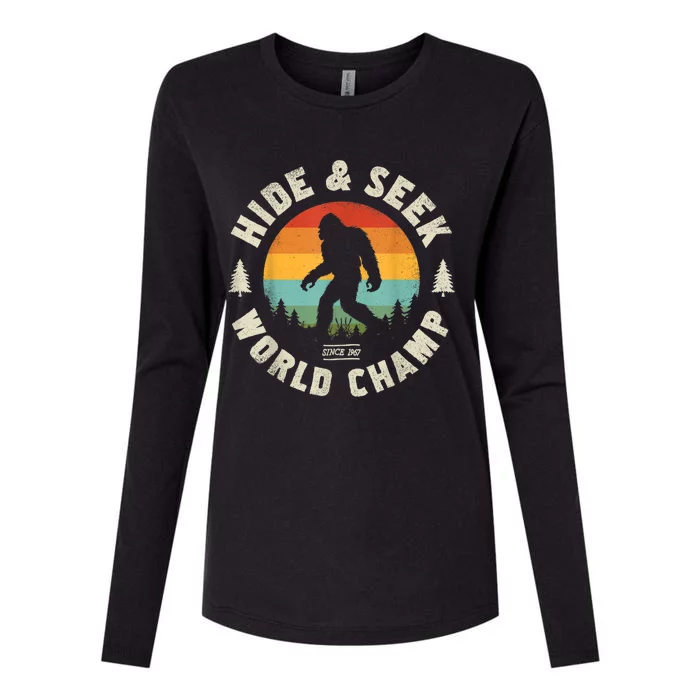 Bigfoot Hide And Seek World Champion Sasquatch Retro Vintage Womens Cotton Relaxed Long Sleeve T-Shirt