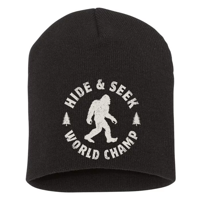 Bigfoot Hide And Seek World Champion Sasquatch Retro Vintage Short Acrylic Beanie