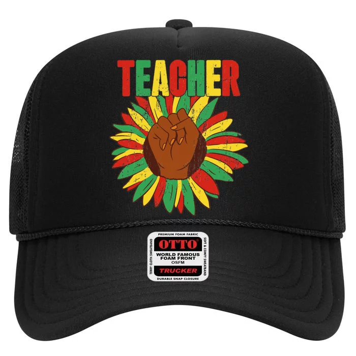 Black History African American Teacher Juneteenth Flower High Crown Mesh Trucker Hat