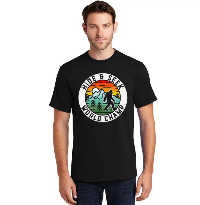 Bigfoot Hide And Seek World Champ Sasquatch Silhouette Tall T-Shirt