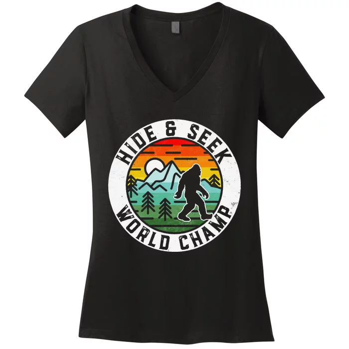 Bigfoot Hide And Seek World Champ Sasquatch Silhouette Women's V-Neck T-Shirt