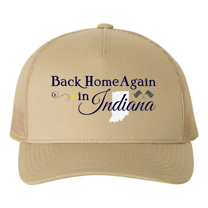 Back Home Again Indiana Checkered Flag Yupoong Adult 5-Panel Trucker Hat