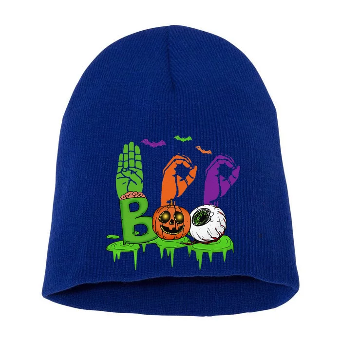 Boo Hands American Sign Language Pride ASL Halloween Short Acrylic Beanie