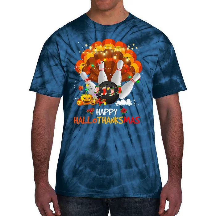 Bowling Halloween And Merry Christmas Happy Hallothanksmas Tie-Dye T-Shirt