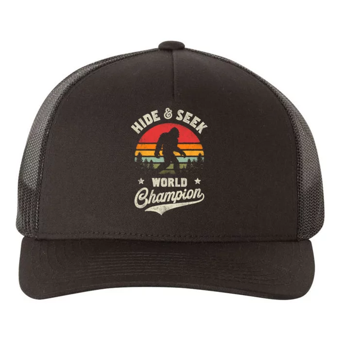 Bigfoot Hide And Seek World Champion Sasquatch Retro Vintage Yupoong Adult 5-Panel Trucker Hat