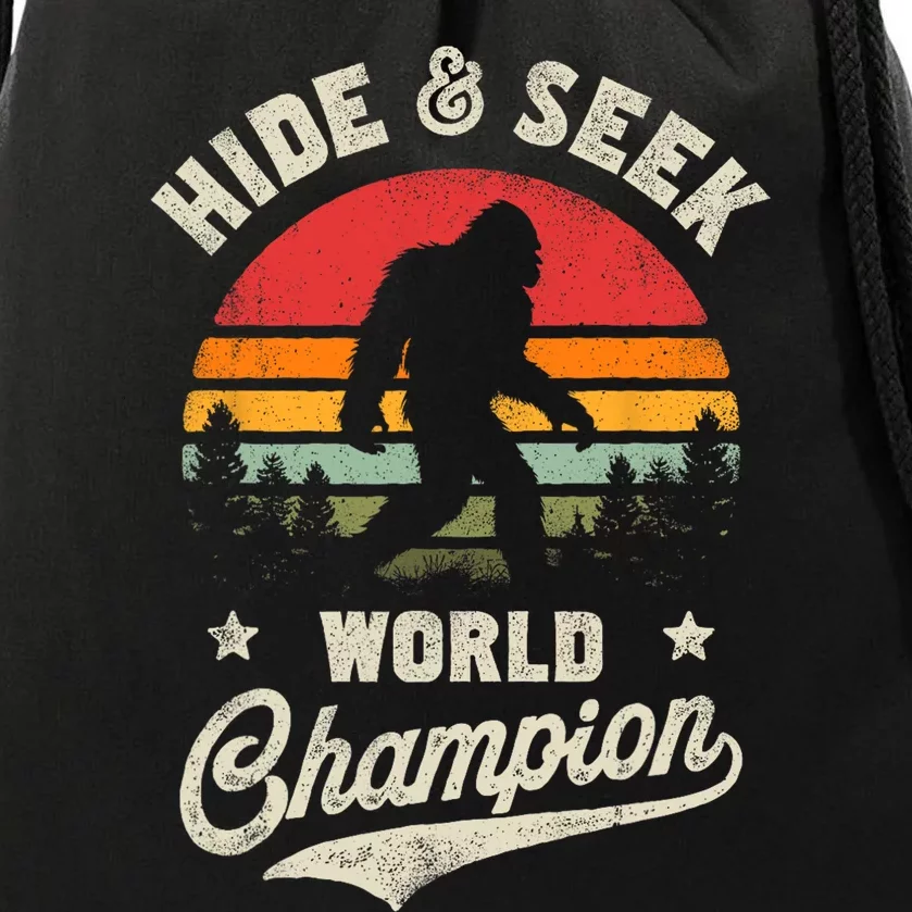 Bigfoot Hide And Seek World Champion Sasquatch Retro Vintage Drawstring Bag