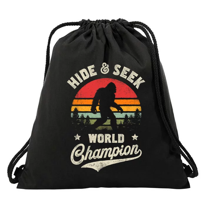 Bigfoot Hide And Seek World Champion Sasquatch Retro Vintage Drawstring Bag