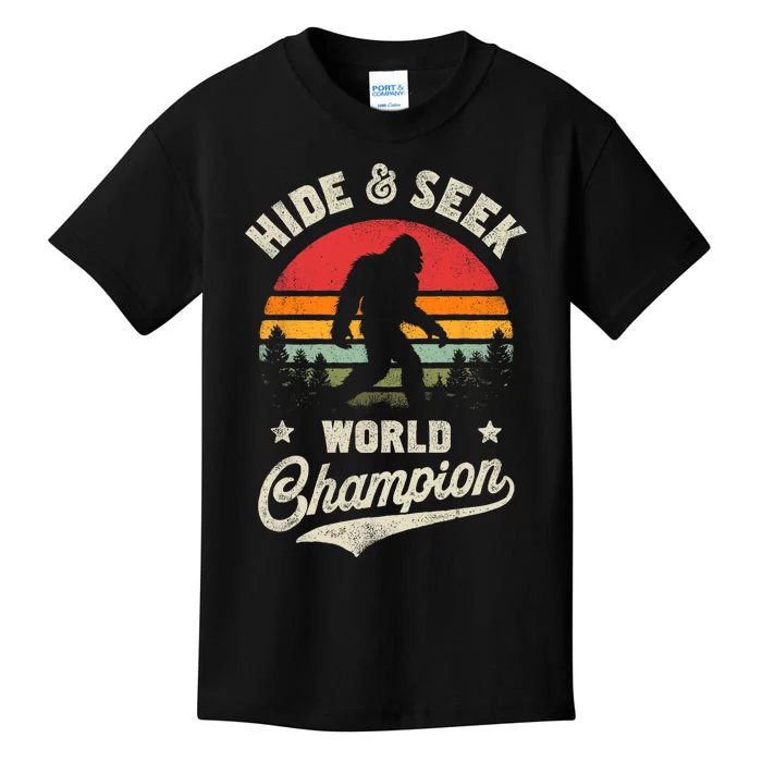 Bigfoot Hide And Seek World Champion Sasquatch Retro Vintage Kids T-Shirt