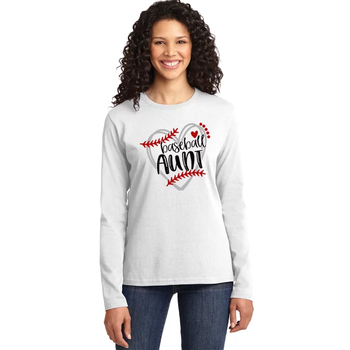 Baseball Heart AUN Auntie Trendy Ladies Long Sleeve Shirt