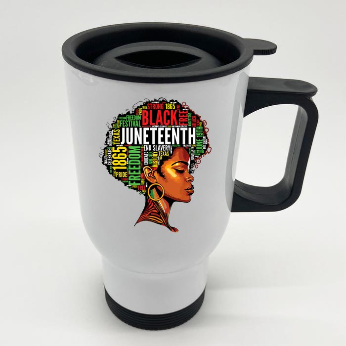 Black History Afro Queen Melanin Word Art Women Juneteenth Front & Back Stainless Steel Travel Mug