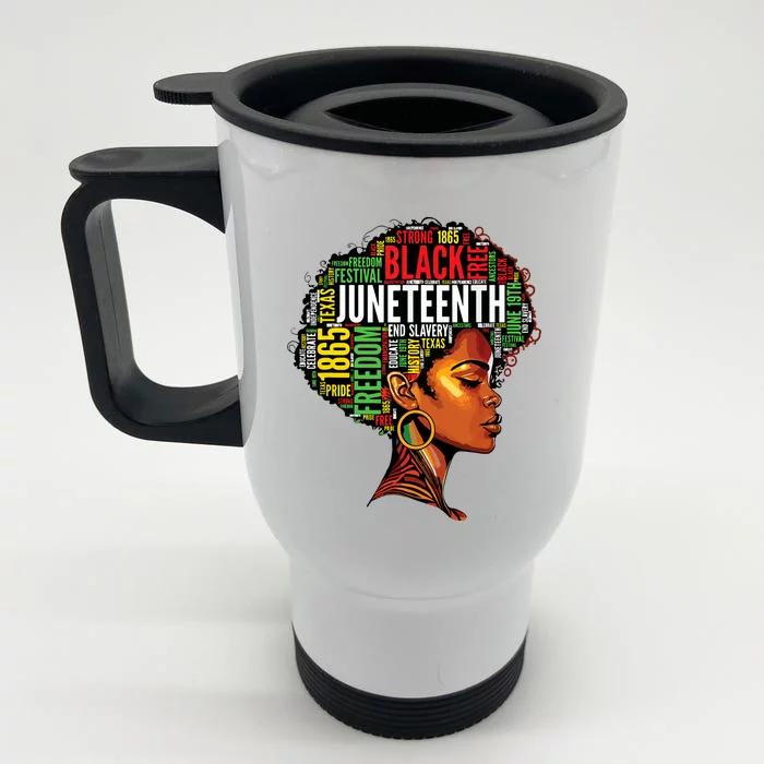 Black History Afro Queen Melanin Word Art Women Juneteenth Front & Back Stainless Steel Travel Mug