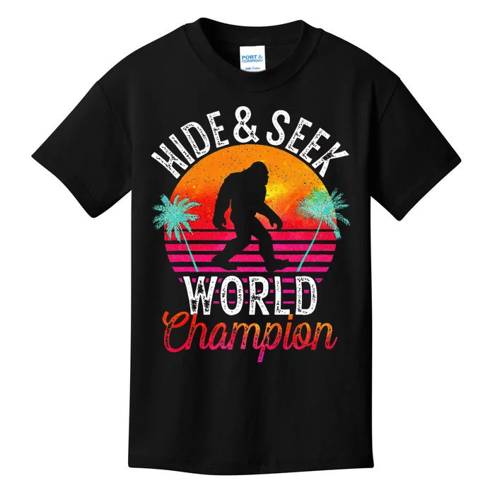 Bigfoot Hide And Seek World Champion Sasquatch Retro Vintage Kids T-Shirt