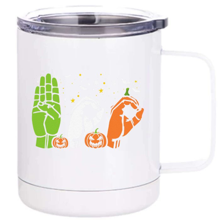 Boo Hands American Sign Language ASL Halloween Pride Front & Back 12oz Stainless Steel Tumbler Cup