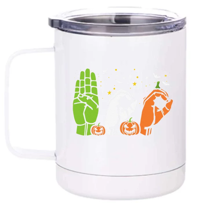 Boo Hands American Sign Language ASL Halloween Pride Front & Back 12oz Stainless Steel Tumbler Cup