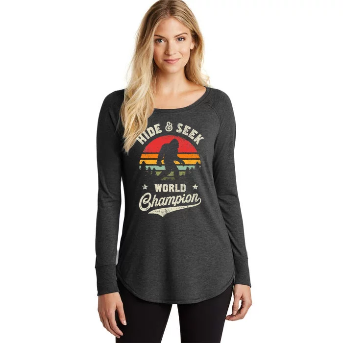 Bigfoot Hide And Seek World Champion Sasquatch Retro Vintage Women's Perfect Tri Tunic Long Sleeve Shirt