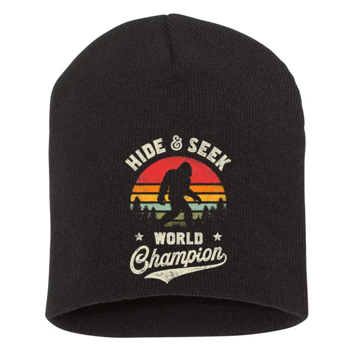 Bigfoot Hide And Seek World Champion Sasquatch Retro Vintage Short Acrylic Beanie