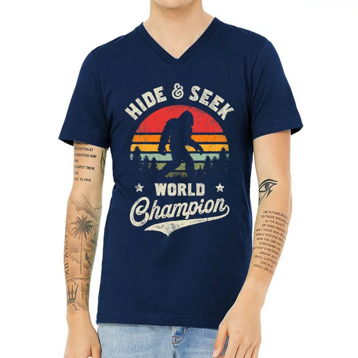 Bigfoot Hide And Seek World Champion SasquatchRetro Vintage V-Neck T-Shirt