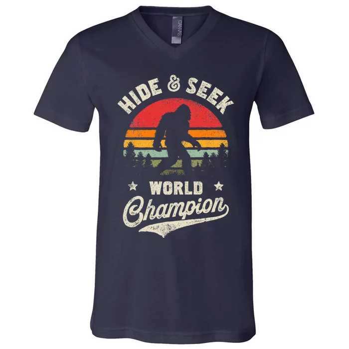 Bigfoot Hide And Seek World Champion SasquatchRetro Vintage V-Neck T-Shirt