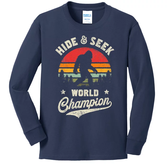 Bigfoot Hide And Seek World Champion SasquatchRetro Vintage Kids Long Sleeve Shirt