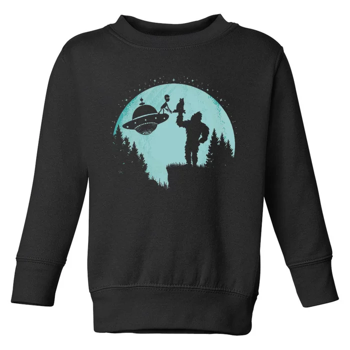 Bigfoot Holding A Cat Funny Alien Riding Ufo Sasquatch Cat Toddler Sweatshirt