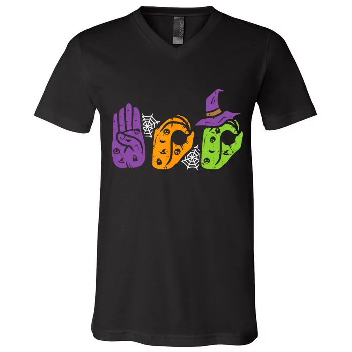 Boo Hands American Sign Language Pride Asl Halloween V-Neck T-Shirt