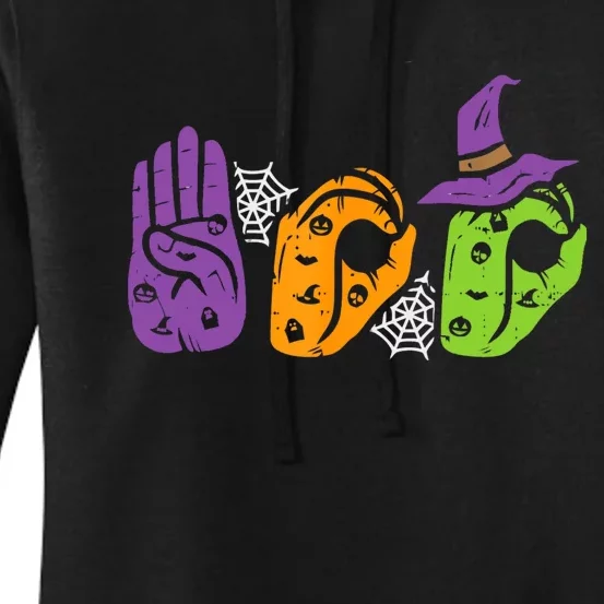 Boo Hands American Sign Language Pride Asl Halloween Women's Pullover Hoodie