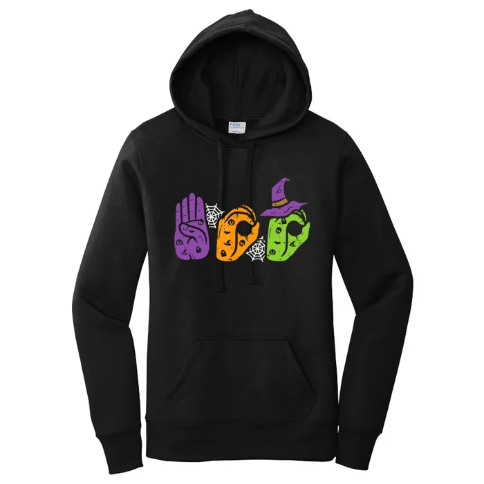 Boo Hands American Sign Language Pride Asl Halloween Women's Pullover Hoodie