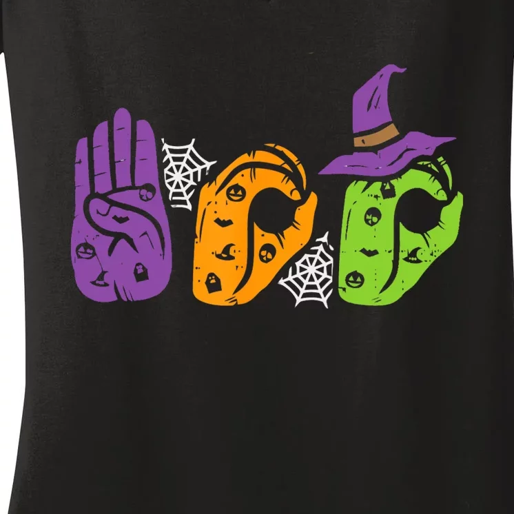 Boo Hands American Sign Language Pride Asl Halloween Women's V-Neck T-Shirt