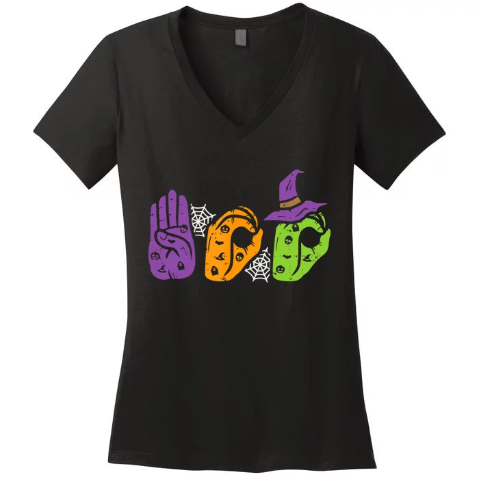 Boo Hands American Sign Language Pride Asl Halloween Women's V-Neck T-Shirt