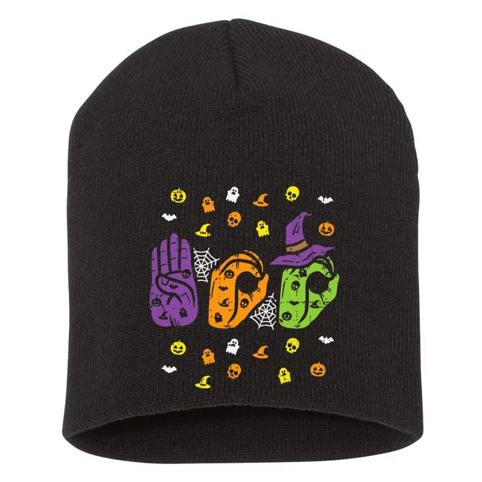 Boo Hands American Sign Language Pride ASL Halloween Short Acrylic Beanie