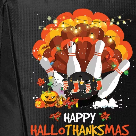 Bowling Halloween And Merry Christmas Happy Hallothanksmas City Backpack