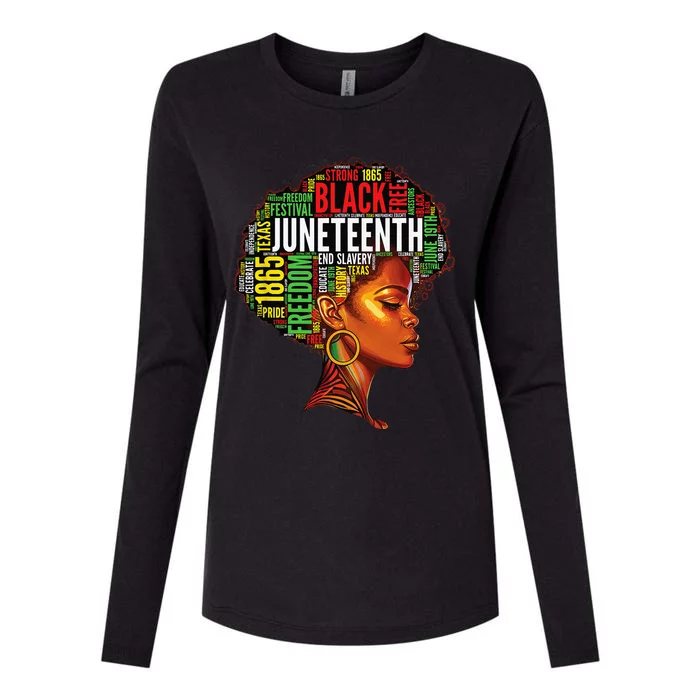 Black History Afro Queen Melanin Word Art Wo Juneteenth Womens Cotton Relaxed Long Sleeve T-Shirt