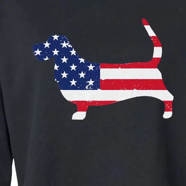 Basset Hound American Flag USA Patriot Dog Lover Cropped Pullover Crew